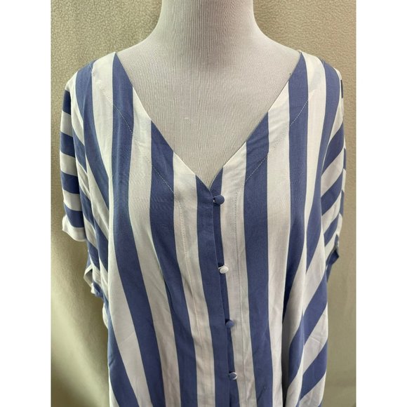Studio B Blue & White Vertically Striped Front Tie Knot Button-up Blouse - 3X - Picture 2 of 8